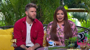Joel Dommett and Scarlett Moffatt on Extra Camp (Credit: ITV)
