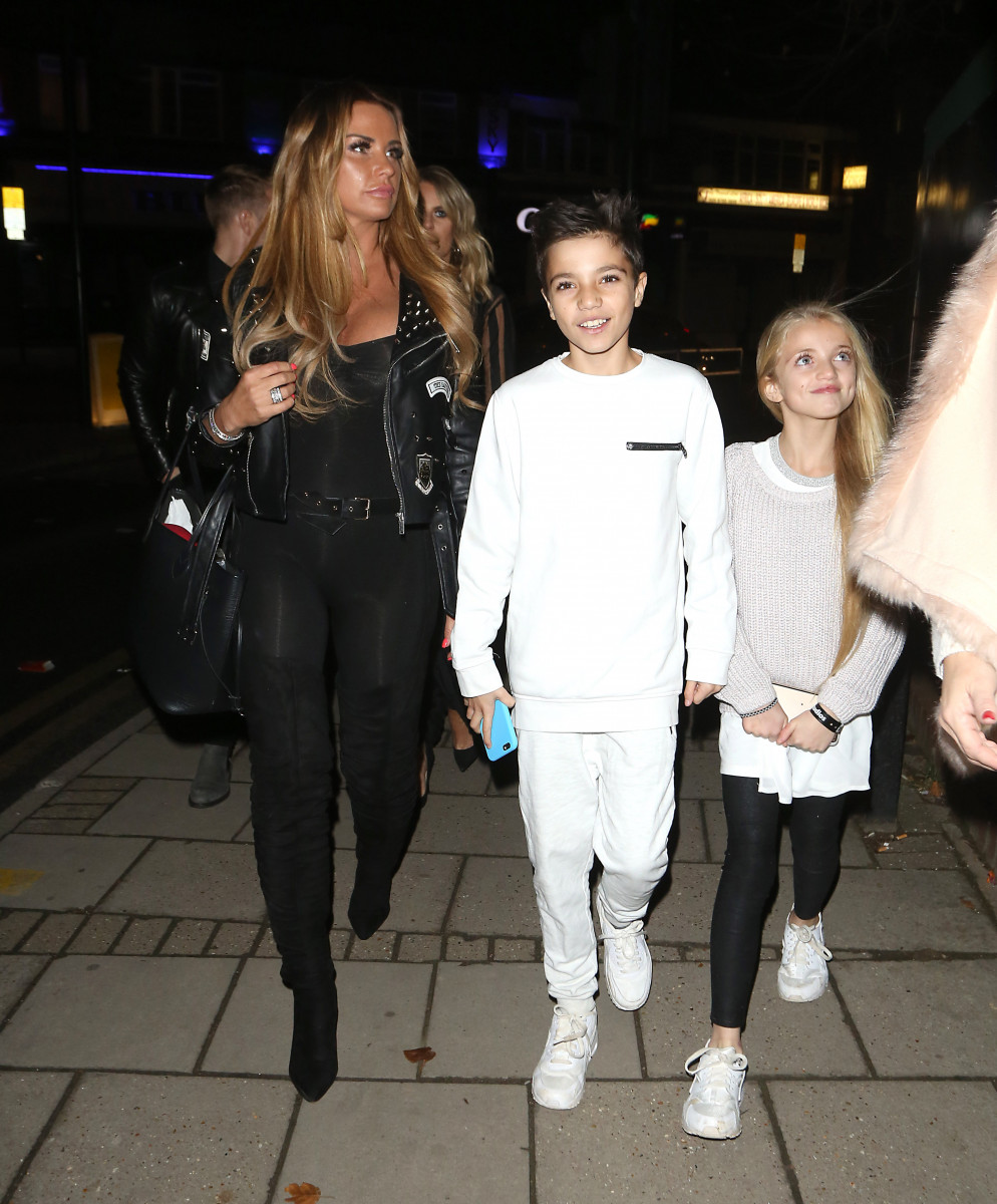 Kaite Price leaves the X Factor studios with her children Junior and Princess in London