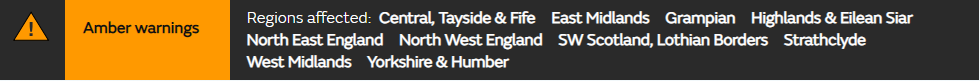 Amber warnings have been issued by Met Office