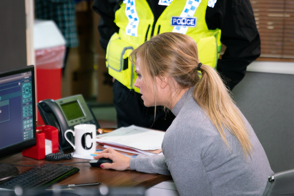 Sarah and the police in Coronation Street 