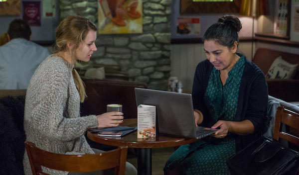 Dawn and the social worker talk in Emmerdale 