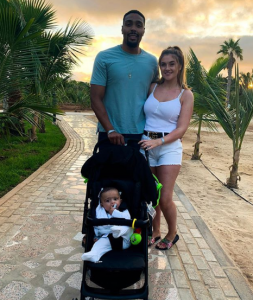 Jordan Banjo, his girlfriend Naomi and their son