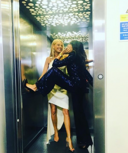 Tess and Claudia behind the scenes
