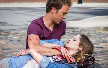 Editorial use only Mandatory Credit: Photo by ITV/REX/Shutterstock (5736696de) Kylie Platt, played by Paula Lane last dramatic moments as she dies in the arms of her husband, David Platt, played by Jack P. Shepherd on the Coronation Street cobbles. 'Coronation Street' TV show - Jun 2016