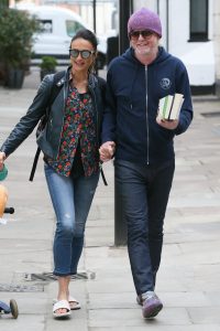 Chris Evans and his pregnant wife Natasha leaving BBC Radio Two Studios with their sons Noah and Eli after they confirmed they were expecting twins - London