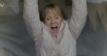 Corrie Sally falls through the roof Credit: ITV