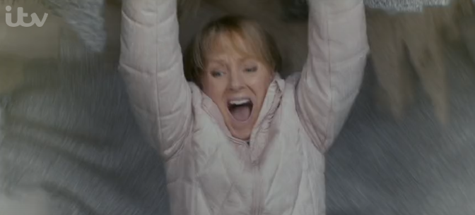 Corrie Sally falls through the roof Credit: ITV