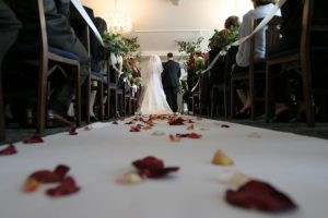Bride and groom down the aisle