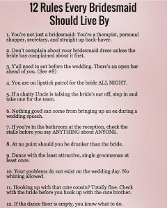 List of rules for bridesmaids