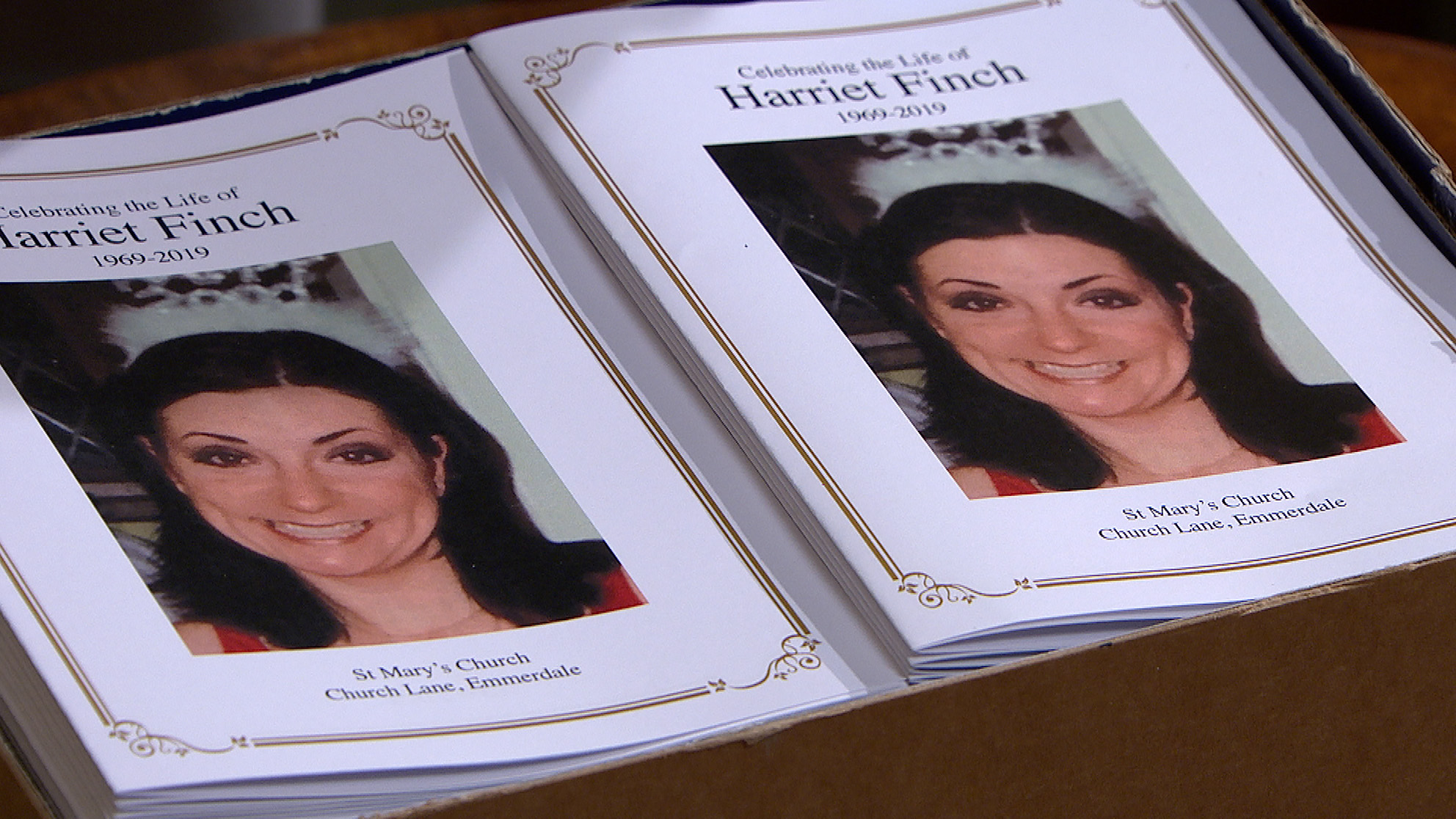Dawn is shocked to find order of service for Harriet in Emmerdale 