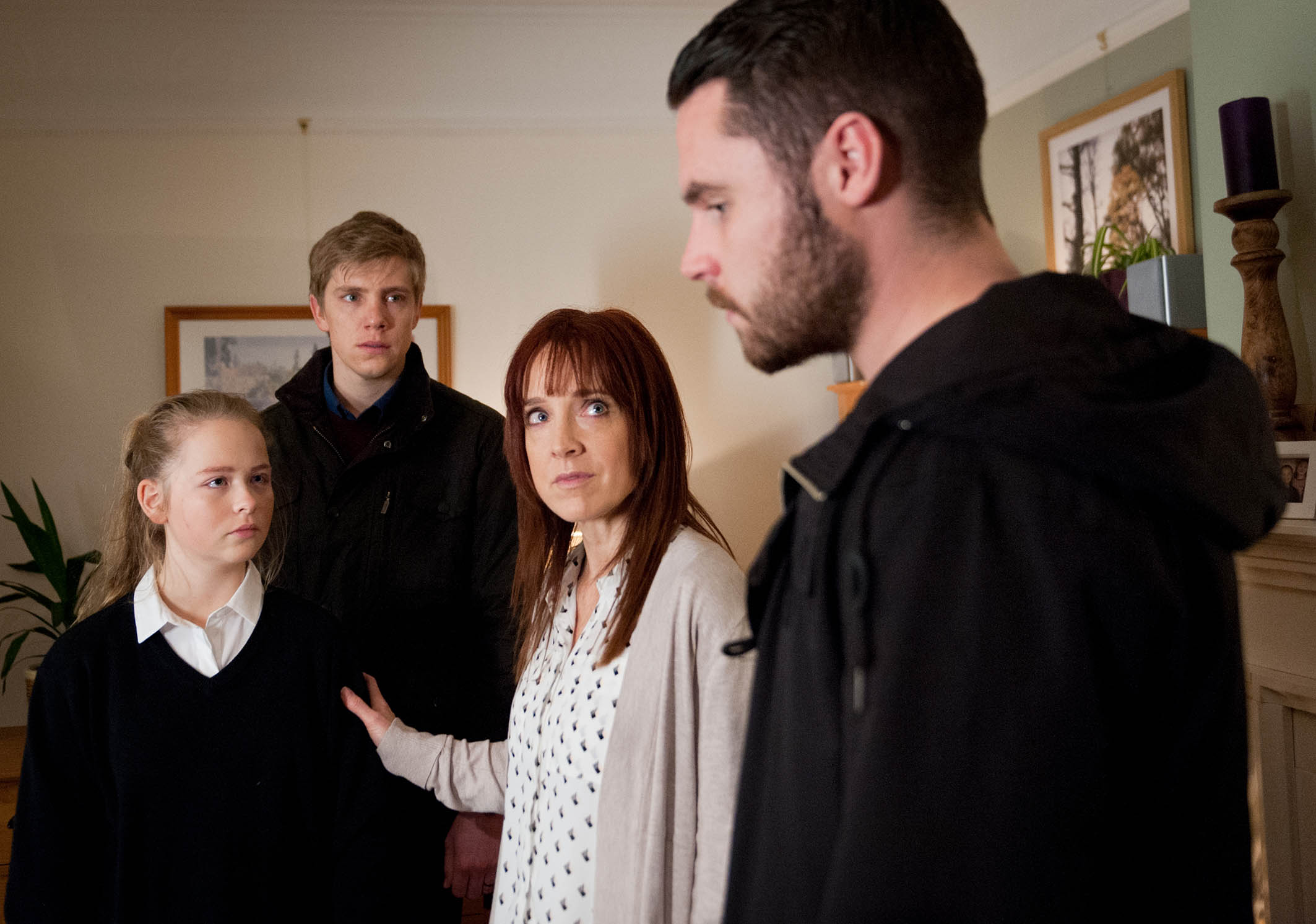 Liv Flaherty in Emmerdale with Aaron and Robert