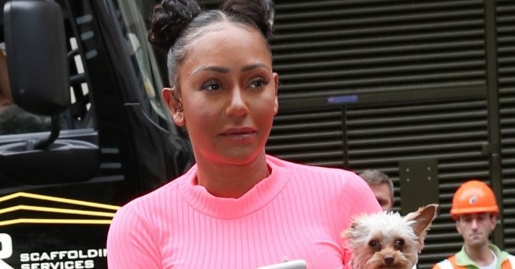 Mel B Wears PVC Trousers And Hair In Bunches As She Arrives At The Zoe Ball Breakfast Show