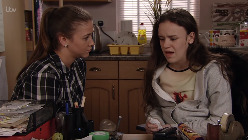 Ellie Leach, right, and Brooke Vincent share a scene in Corrie