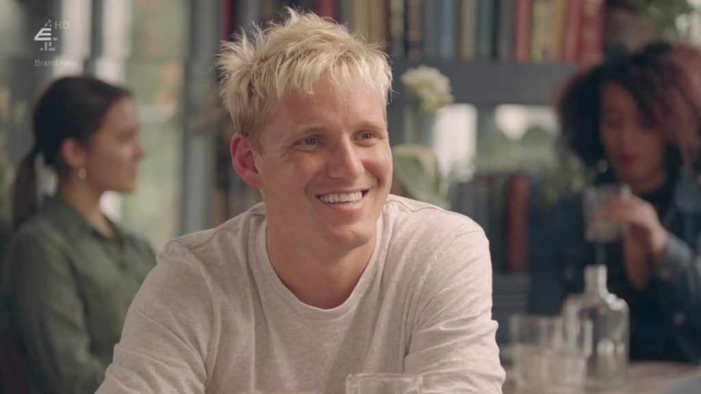 Jamie and his famous blonde locks on Made In Chelsea (Credit: C4)