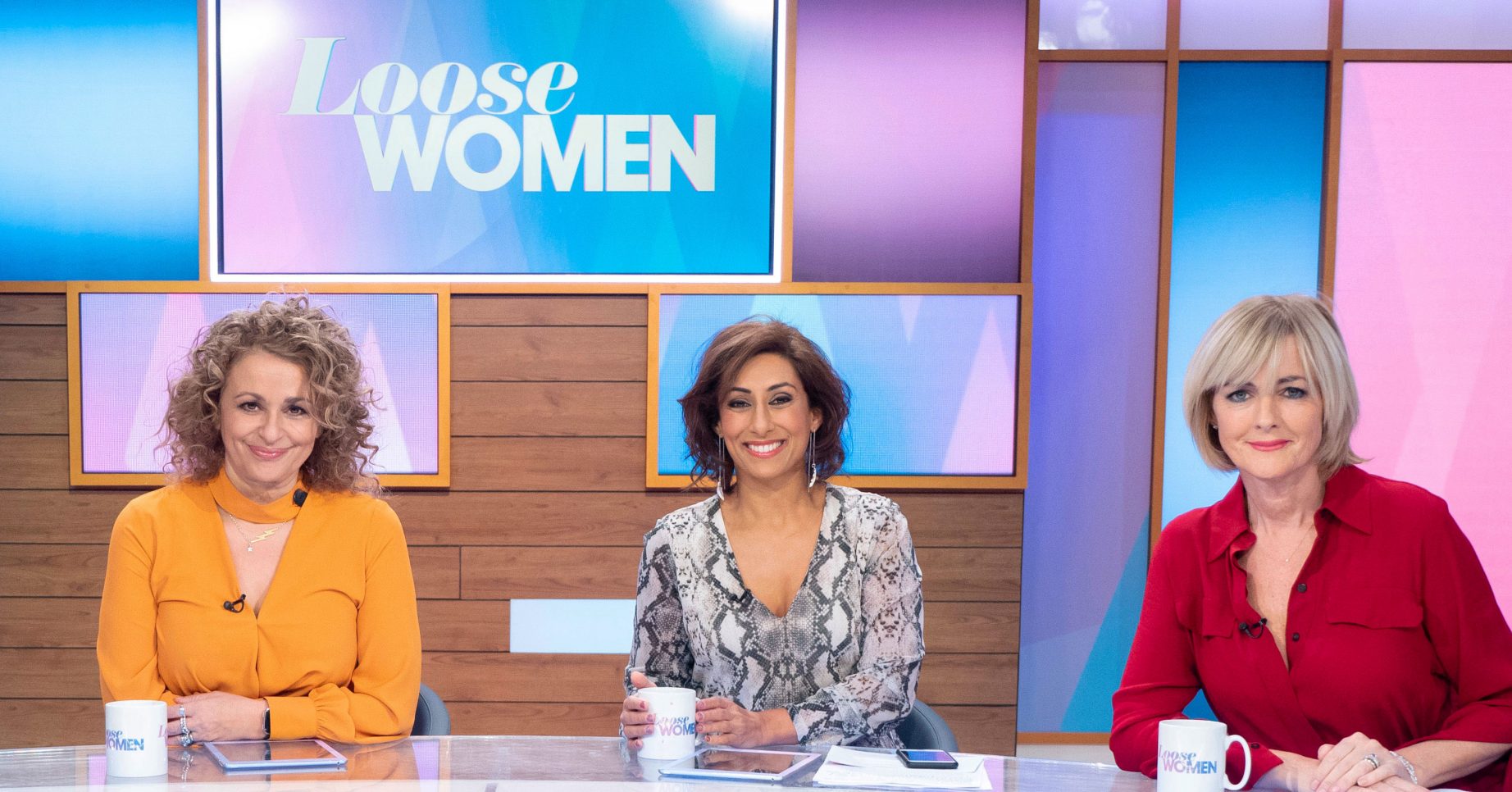 Editorial use only From ITV Daytime LOOSE WOMEN Weekdays on ITV Pictured: Andrea McLean, Nadia Sawalha, Saira Khan and Jane Moore Photographer Ken McKay (C) ITV For further information please contact Peter Gray 0207 157 3046 peter.gray@itv.com This photograph is © ITV and can only be reproduced for editorial purposes directly in connection with the programme This Morning or ITV. Once made available by the ITV Picture Desk, this photograph can be reproduced once only up until the Transmission date and no reproduction fee will be charged. Any subsequent usage may incur a fee. This photograph must not be syndicated to any other publication or website, or permanently archived, without the express written permission of ITV Picture Desk. Full Terms and conditions are available on the website https://www.itv.com/presscentre/itvpictures/terms