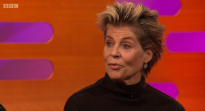 As she chatted away, fans wondered if she'd been drinking (Credit: BBC)