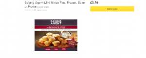 Baking Agent Mini Mince pies 12 for £3.49 Ocado