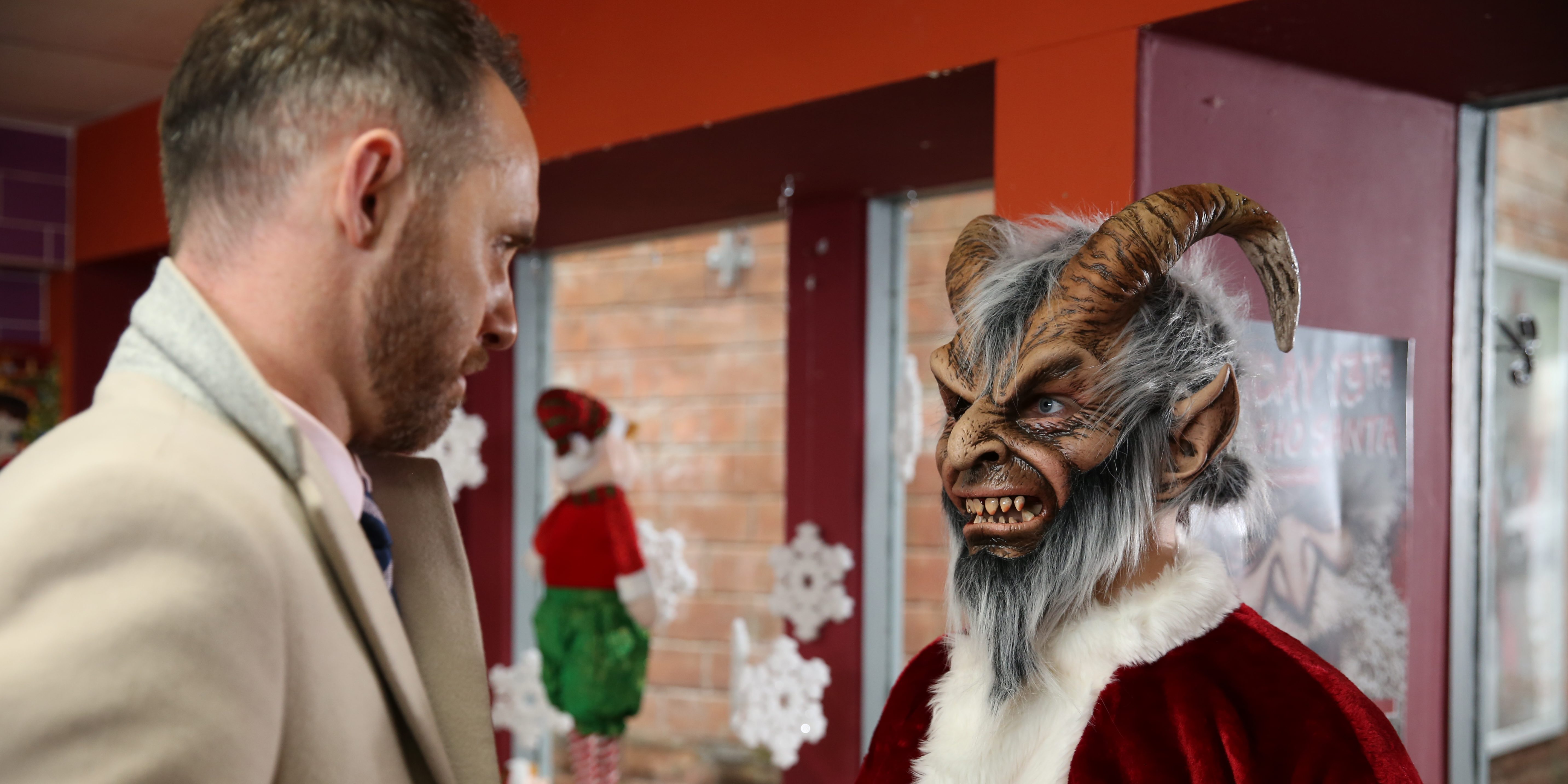 James is involved with a scary looking Liam over the festive season (Credit: Lime Pictures)