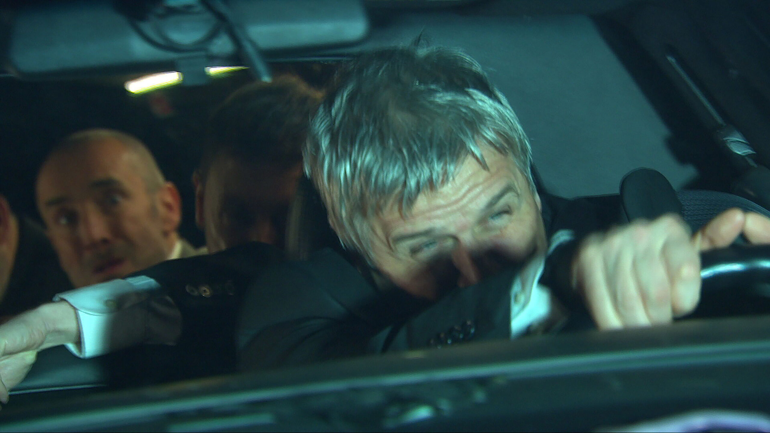 Caleb swerving in limo