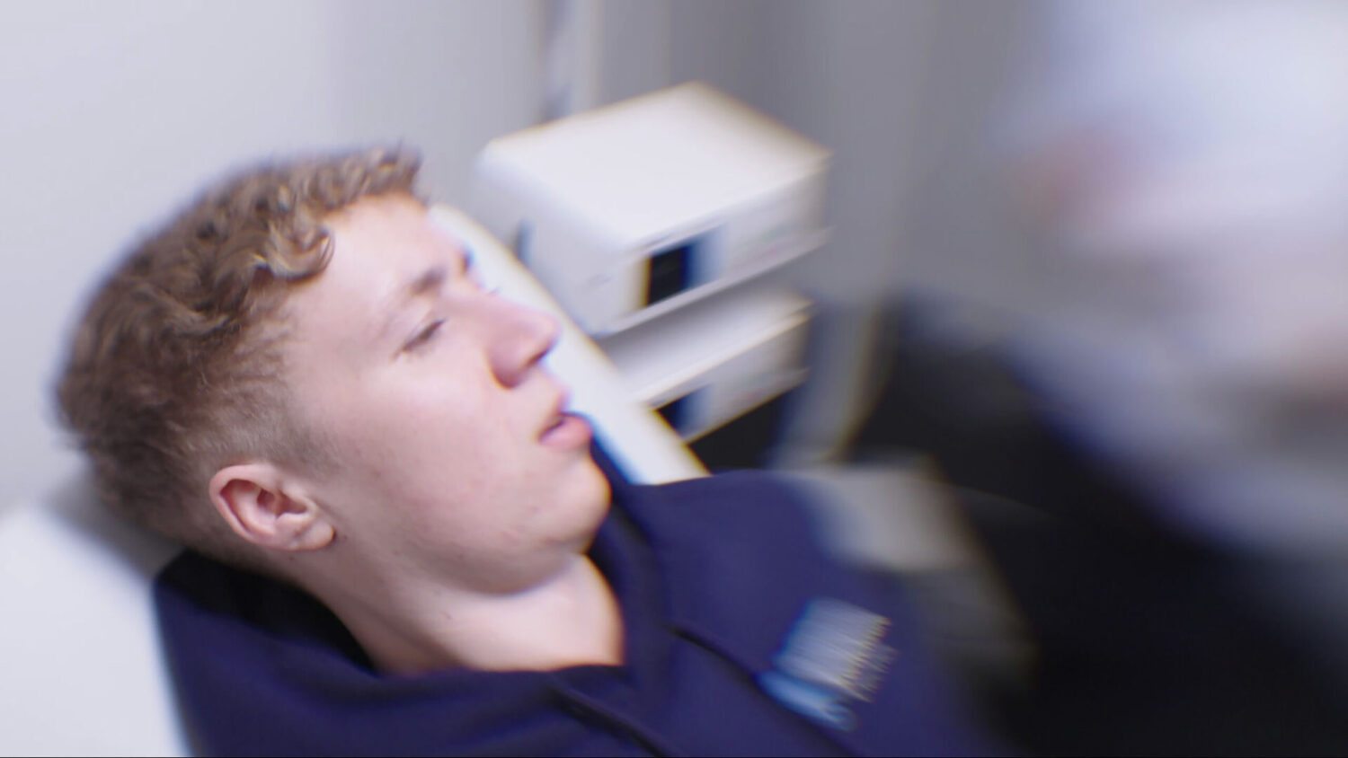 Noah in hospital bed with blurry focus