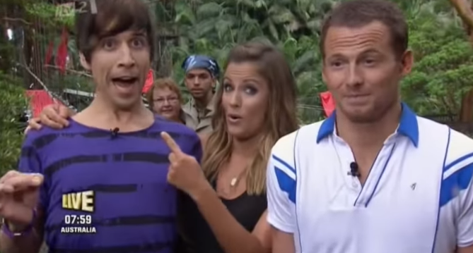 Caroline Flack Joe Swash Russell Kane I'm A Celeb Extra Camp Credit: ITV/YouTube
