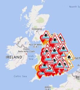 Flood warning map of the UK