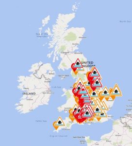 Flood warning map of UK