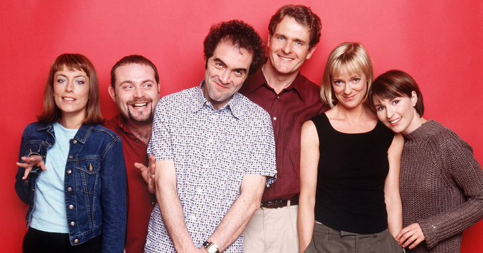 The Cold Feet cast in a throwback image from the 1990s
