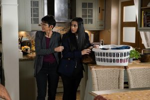 Alya is alarmed when Yasmeen admits Geoff's plan to move to Cyprus (Credit: ITV)