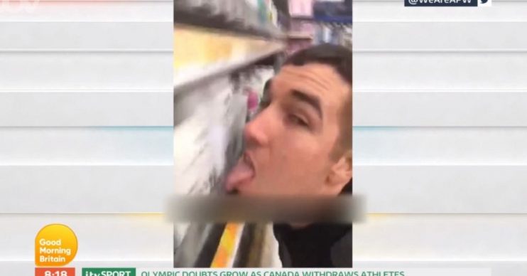 A man who licked products on a supermarket shelf is facing terrorism charges