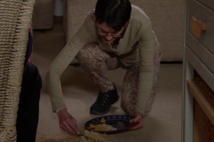 Yasmeen eats off the floor (Credit ITV)