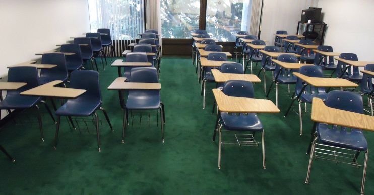 Empty classroom. UK schools have been closed until further notice