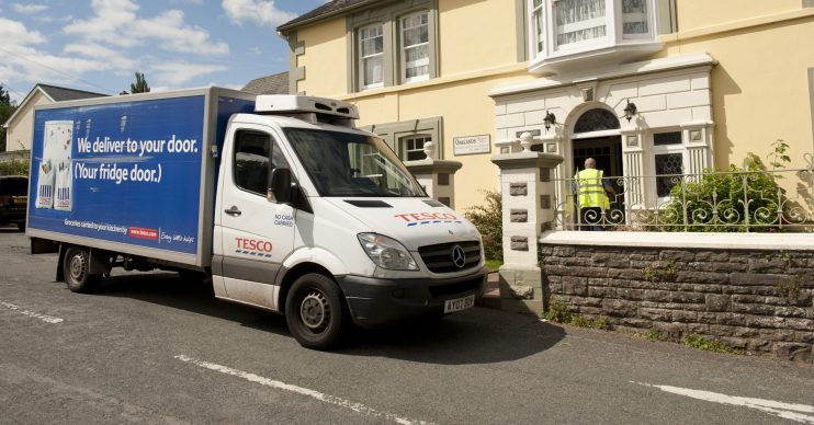 Tesco delivery van. Customers are having to wait three weeks for online deliveries