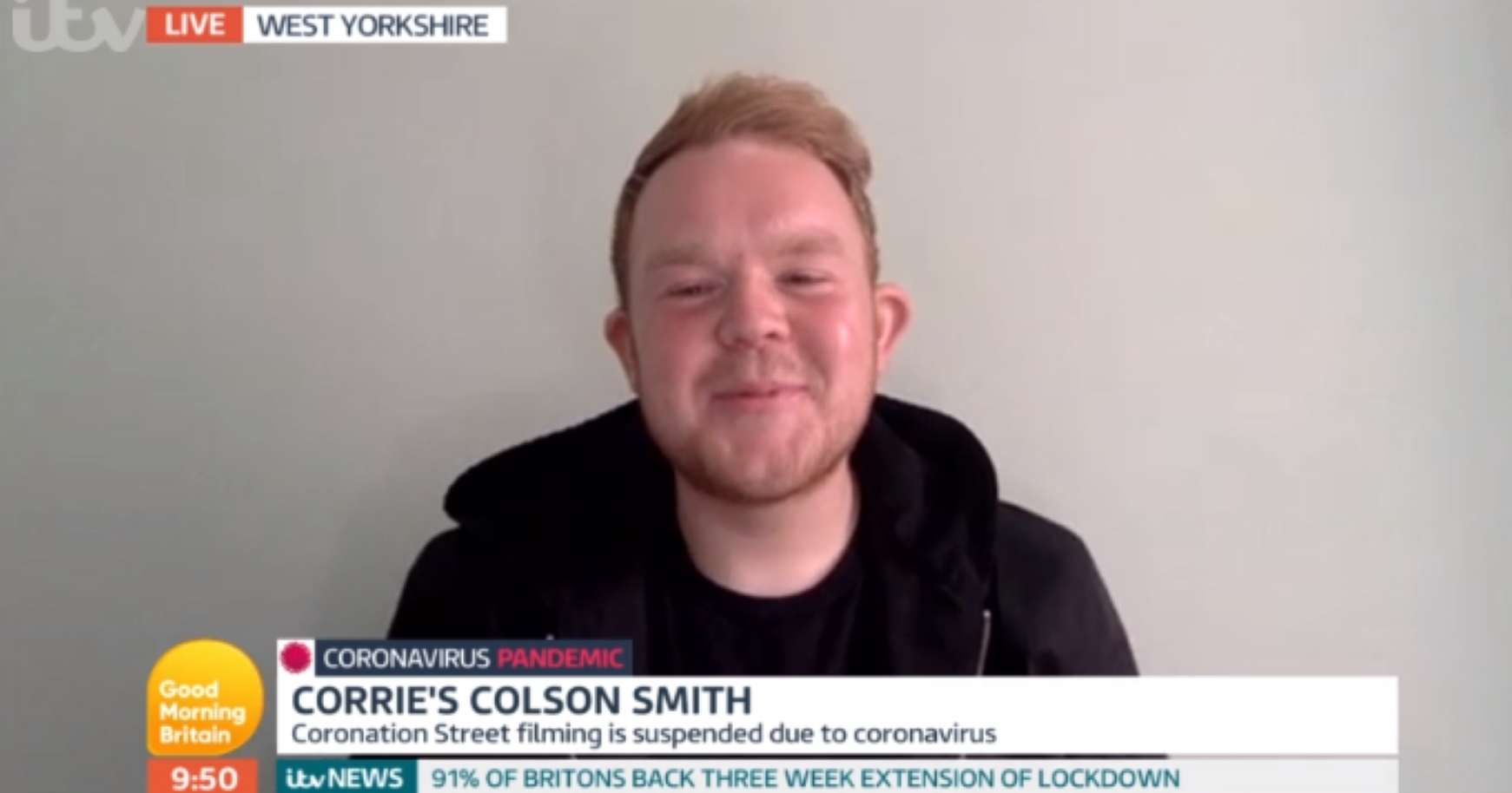 Colson Smith told Lorraine what he's been doing during the Coronation Street break (Credit: ITV)