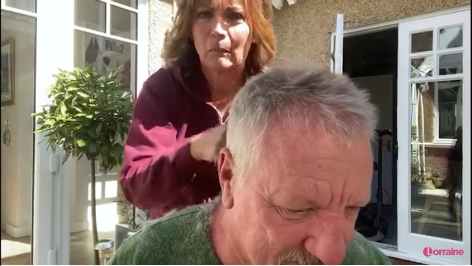 Lorraine Kelly cuts husband Steve's hair