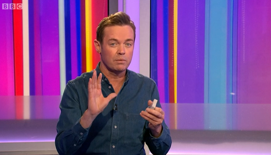 Stephen Mulhern did a trick for the viewers at home (Credit: BBC)