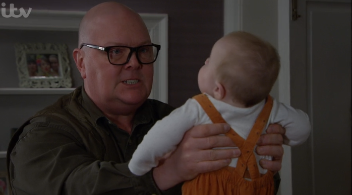 Paddy shouts at baby Eve in Emmerdale
