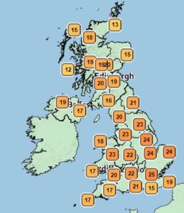 Weather Map. UK weather heatwave thunderstorms