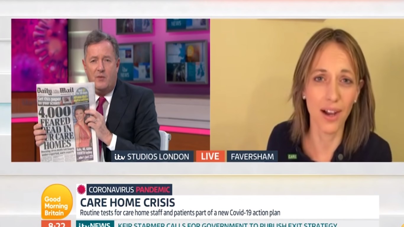 Piers' grilling of Helen Whately over care home deaths drew complaints (Credit: ITV)
