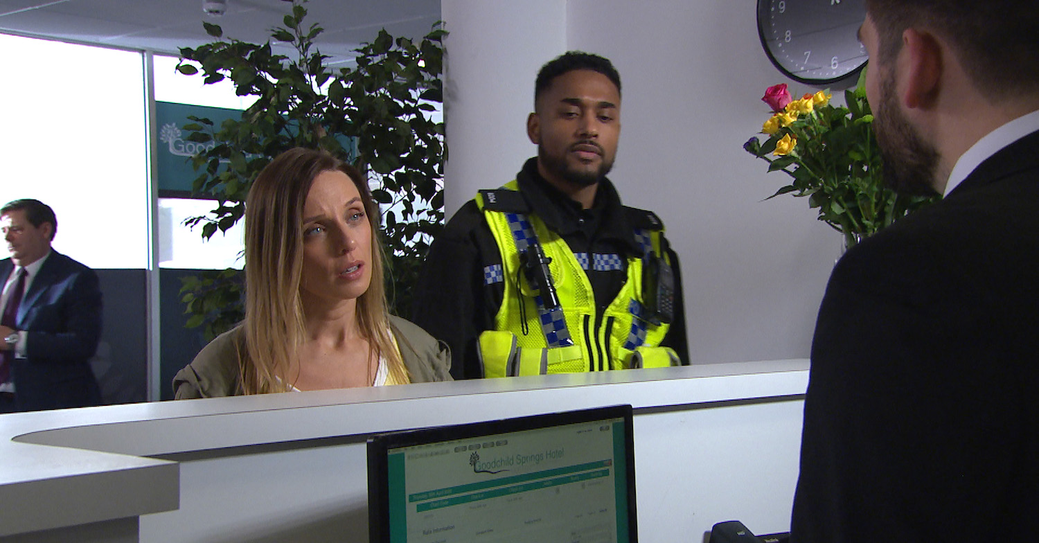 Andrea is found by the police in next week's Emmerdale (Credit: ITV)