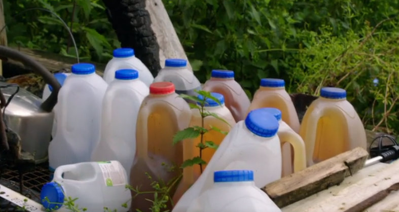 Jake collects his own urine in milk bottles (Credit: Channel 5)