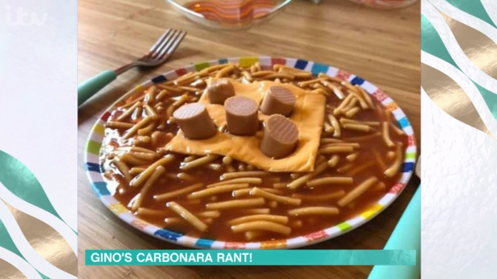 Steven's carbonara did not impress Gino D'Acampo (Credit: ITV)