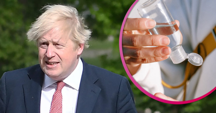 Boris Johnson and hand sanitizer
