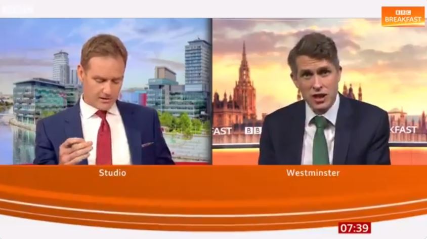 Gavin Williamson speaking to Dan Walker on BBC Breakfast