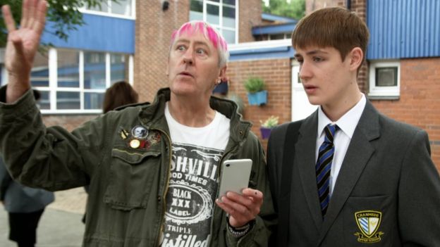 Nicholas Lyndshurst and son Archie Lyndhurst in a scene from in So Awkward 