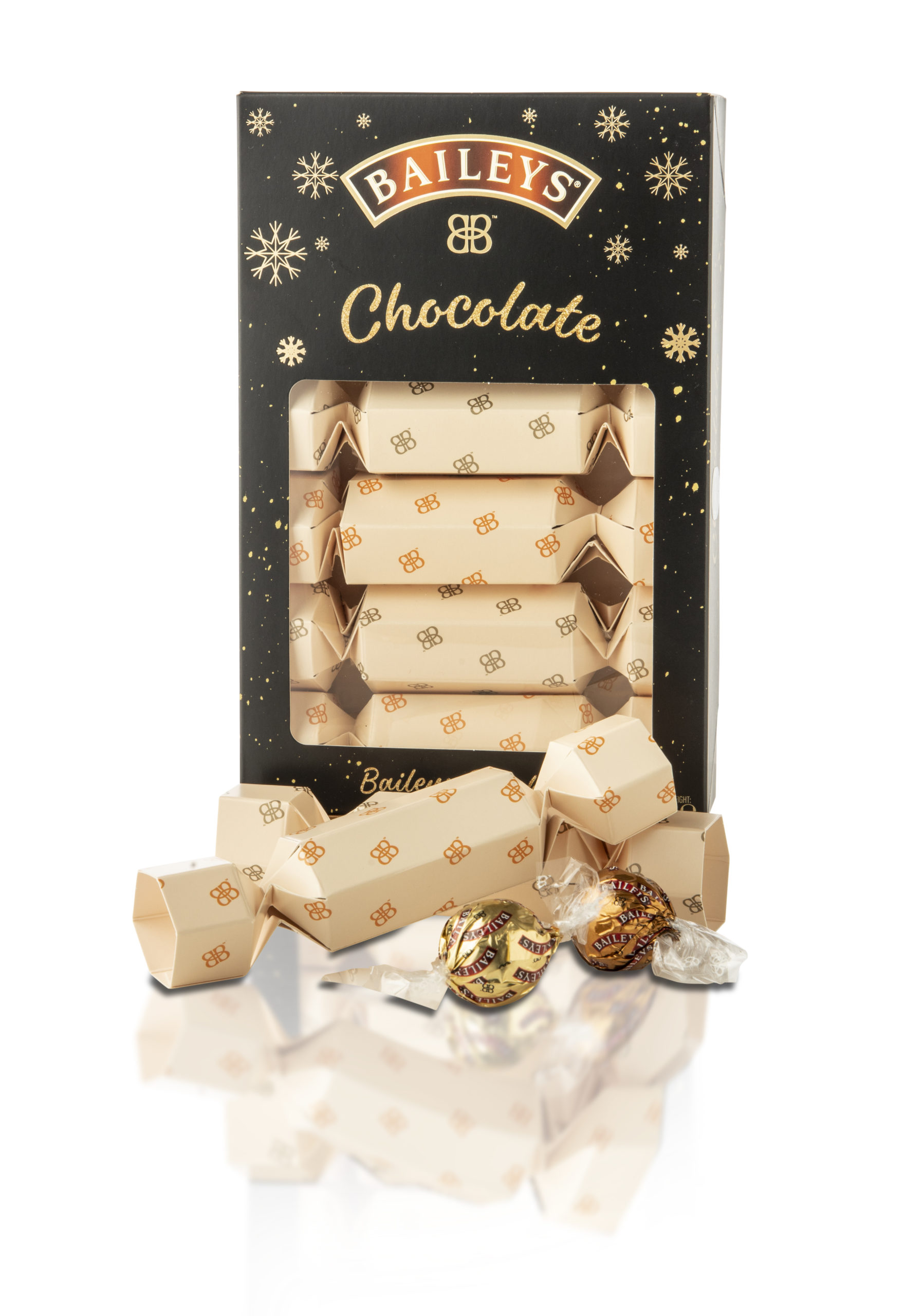 Box of Baileys Christmas crackers with chocolate truffles inside