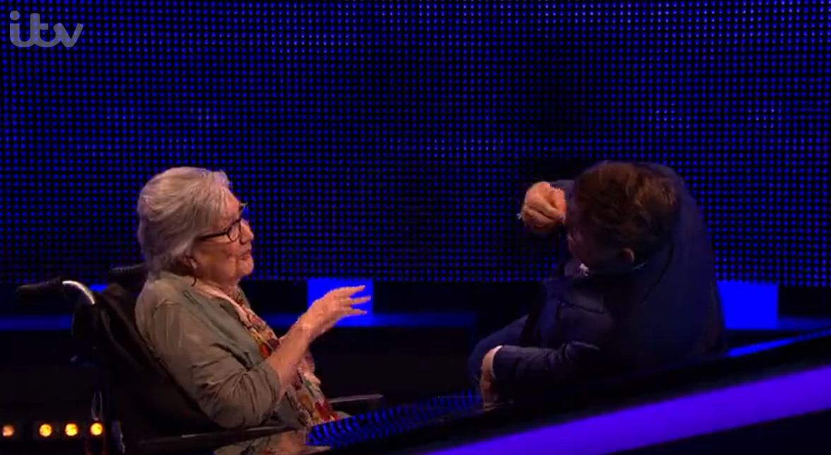 Contestant Jenny joking around with host Bradley Walsh