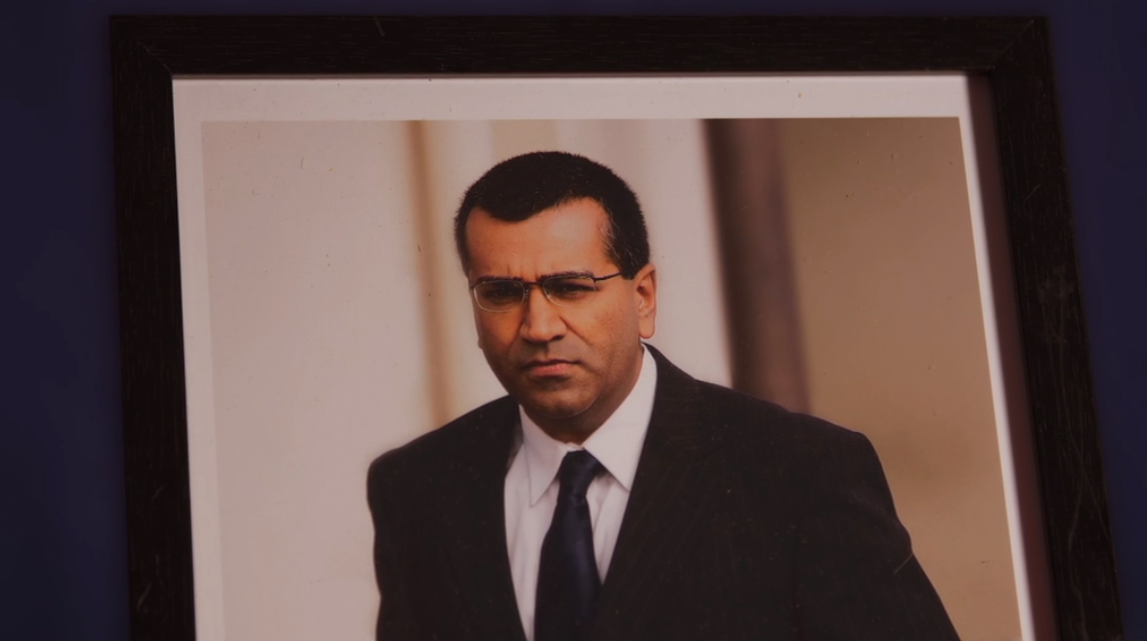 A framed picture of journalist Martin Bashir