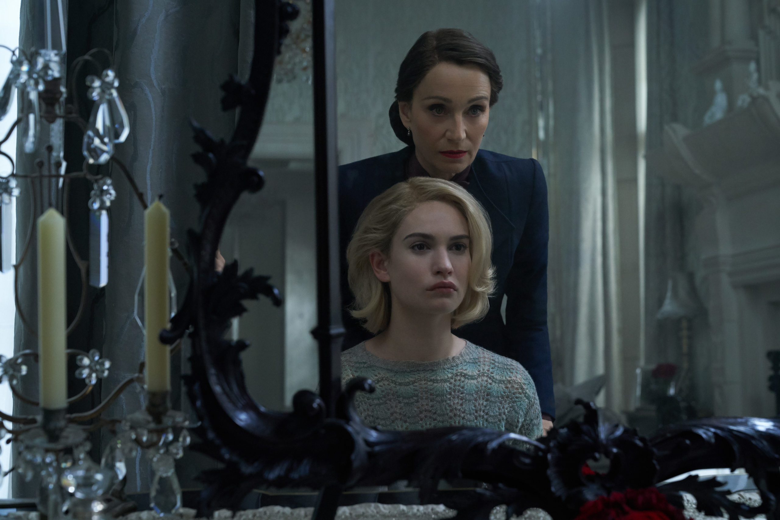 Lily James and Kristin Scott Thomas in Netflix's Rebecca