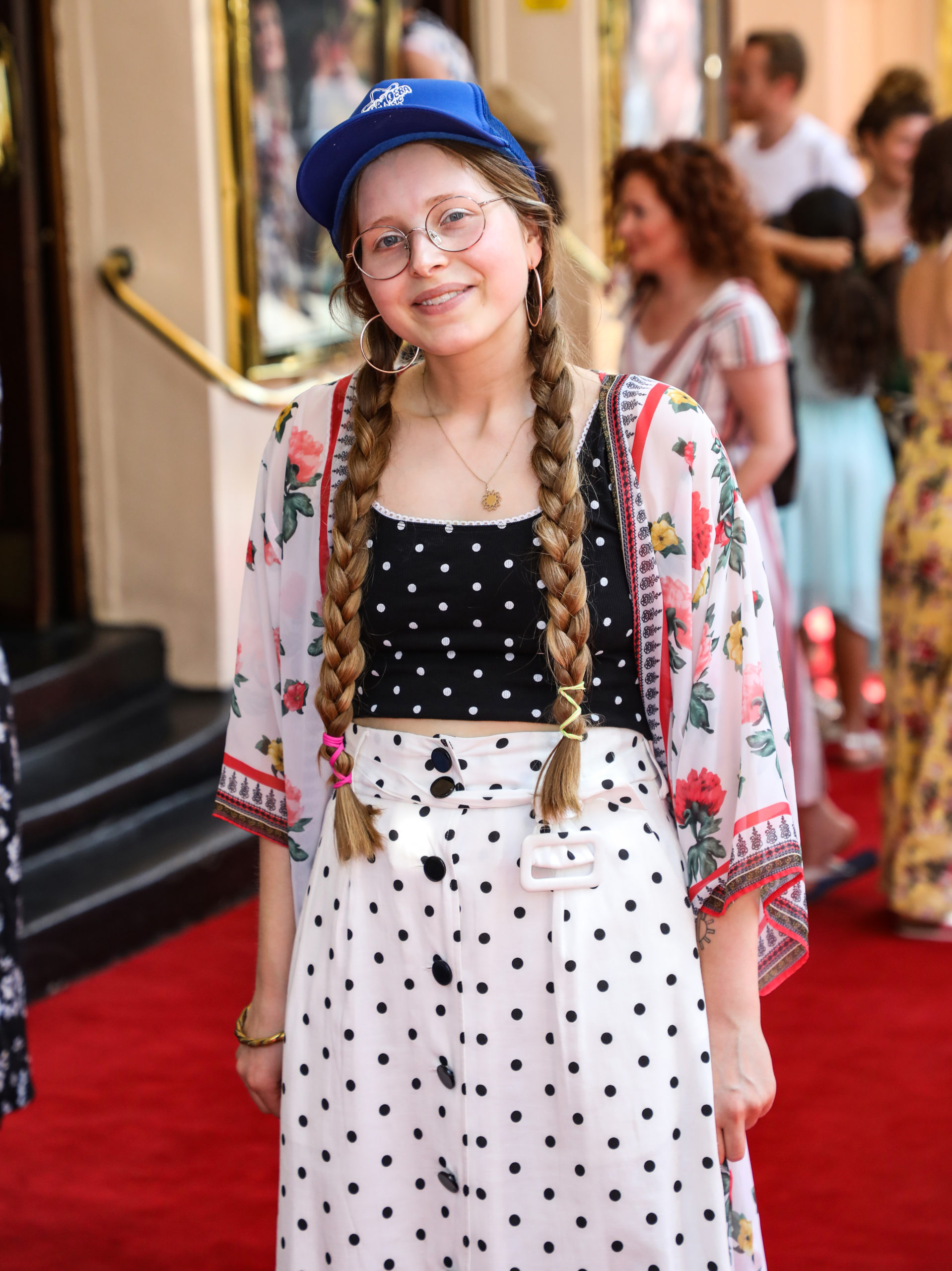 Harry Potter actress Jessie Cave wearing a blue cap